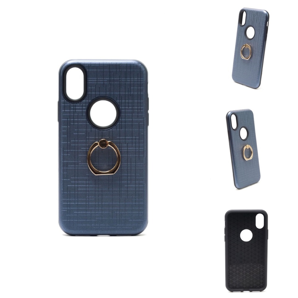 Navy Blue Etch Gold Ring Stand case for iPhone 10